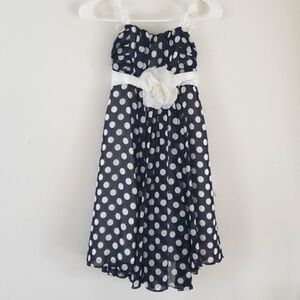 Sugar Plum Girls Polka Dot White Flower Strap Kids Dress Size 8